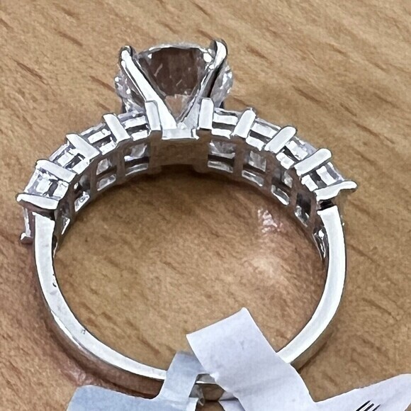 925‎ Sterling Silver | CZ Luxury Solitaire Ring Women's Size 8 Rhodium Finish - Picture 10 of 17